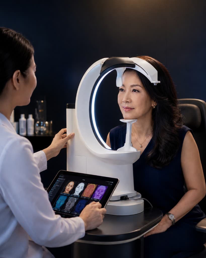 Chuyên môn thực hiện quét baseline da bằng thiết bị phân tích có AI hỗ trợ tại Day 0