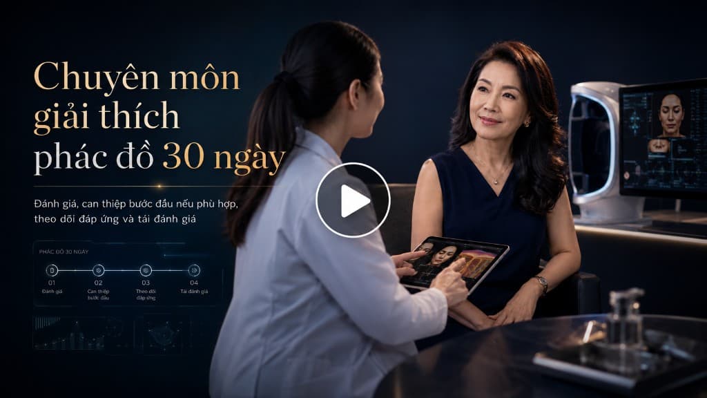 Ảnh bìa video chuyên môn giải thích phác đồ 30 ngày đánh giá và theo dõi da