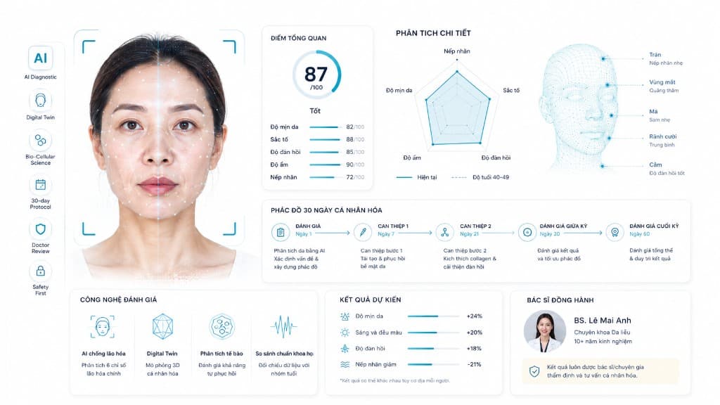 Bảng phân tích minh họa gồm chân dung, biểu đồ radar và lộ trình theo dõi