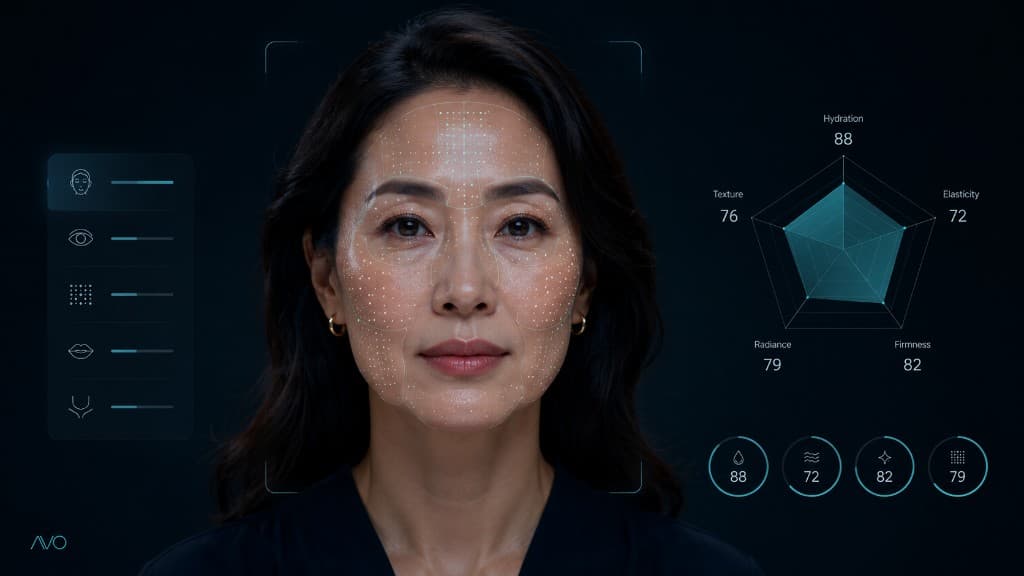 Bản đồ khuôn mặt cá nhân hóa với lớp quét khuôn mặt và biểu đồ radar tham khảo