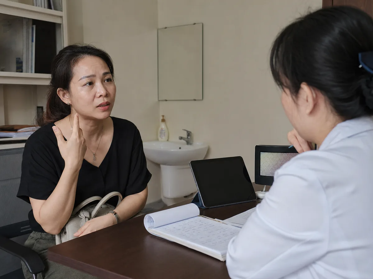Khách hàng trao đổi trước khi đặt lịch tại phòng khám Avo Medical.